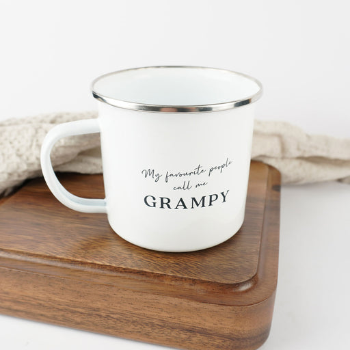 Custom Designed Engraved Dad's Name Father's Day White Enamel Camping Mug