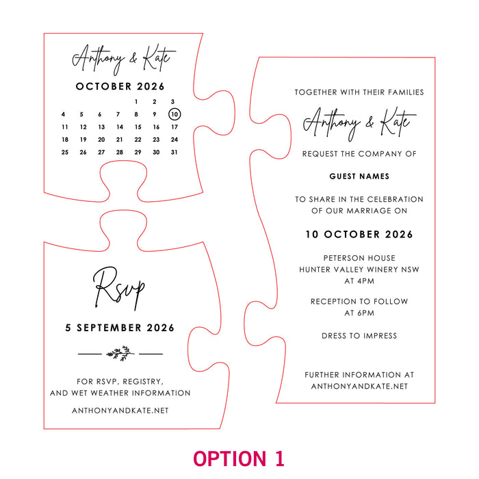 Engraved Wooden Puzzle Wedding Invitation with Save the Date