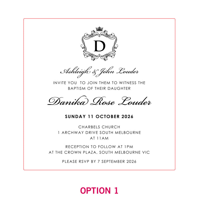 Engraved Square Acrylic Christening Invitations