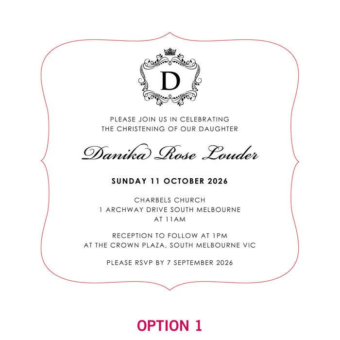 Engraved Royal Style Acrylic Christening Invitations