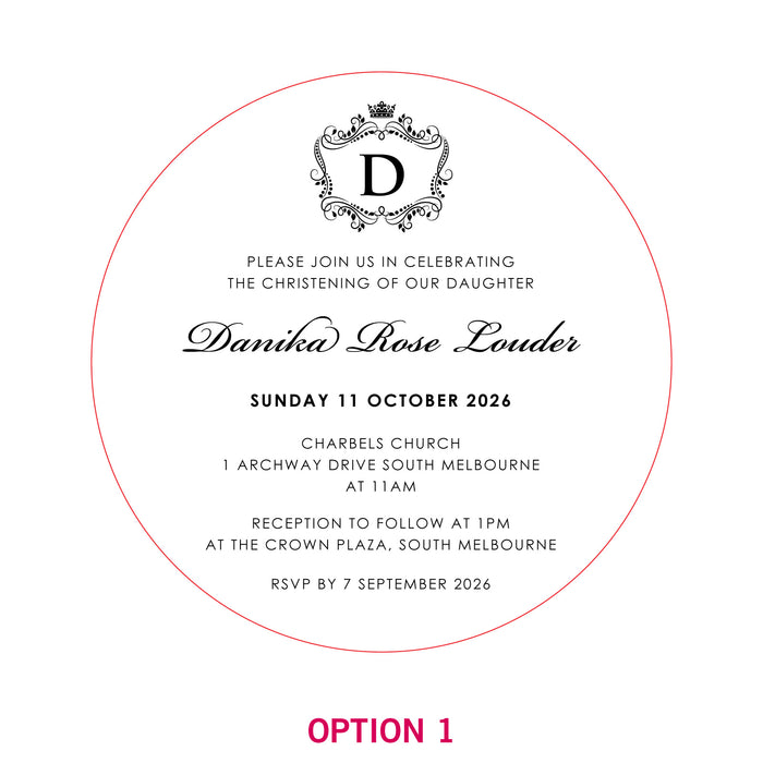 Engraved Round Acrylic Christening Invitations