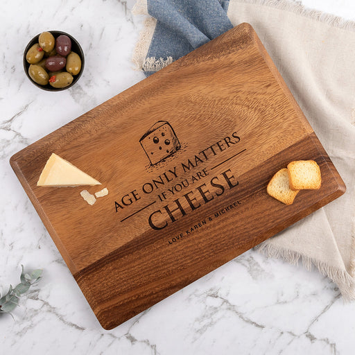 Personalised walnut wood rectangular serving board with engraved birthday message