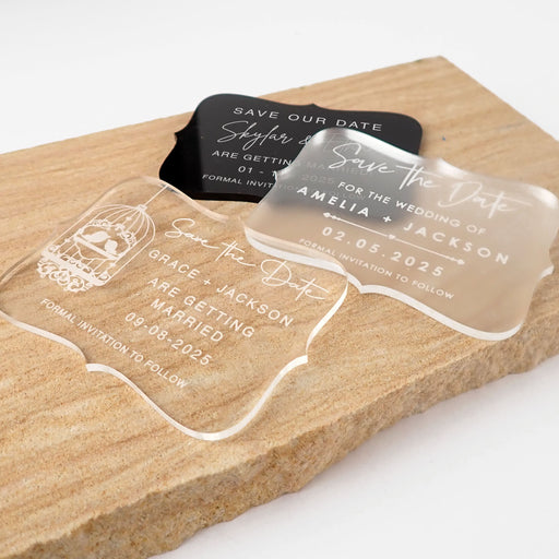 Engraved Royal Style Acrylic Wedding 'Save the Date' Cards