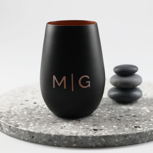 Personalised Engraved Name Barware Black Stemless Wine Glass With Copper Lining Present