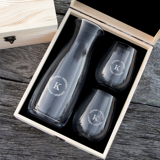 Personalised Engraved Wooden Gift Boxed Wine Carafe Decanter Set Gift for Couples