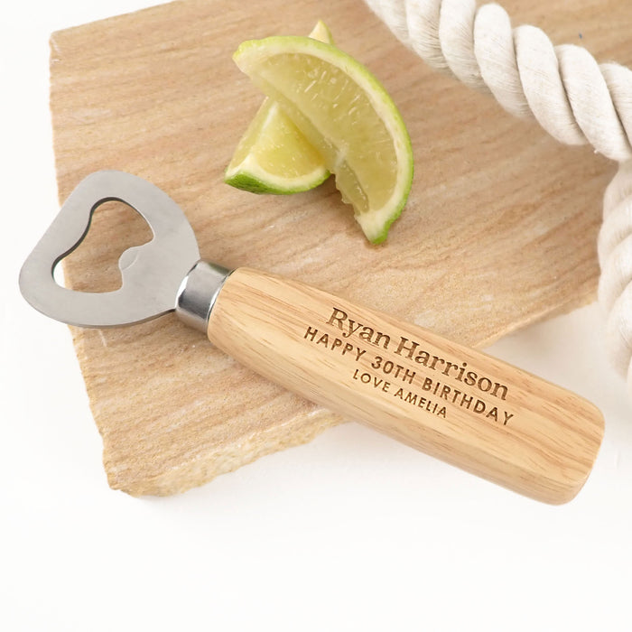 Personalised Engraved 30th Birthday Wooden Handle Bottle Opener