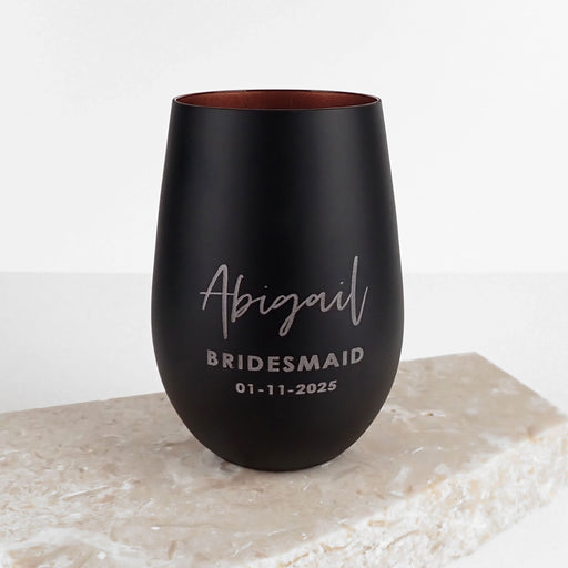 Matte Black and Copper Stemless Wine Glass