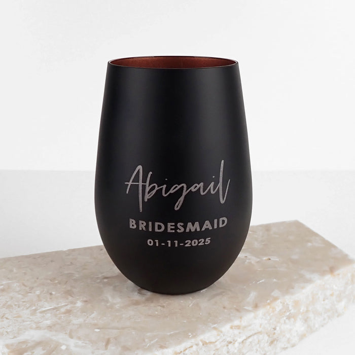 Matte Black and Copper Stemless Wine Glass