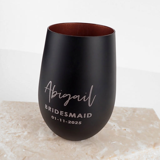 Matte Black Gold Interior Stemless Wedding Wine Glass