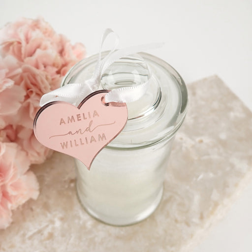 Personalised jasmine scented candle with acrylic gift tag