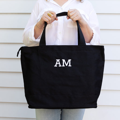 Customised Embroidered Name Black Shopping Toe Bag