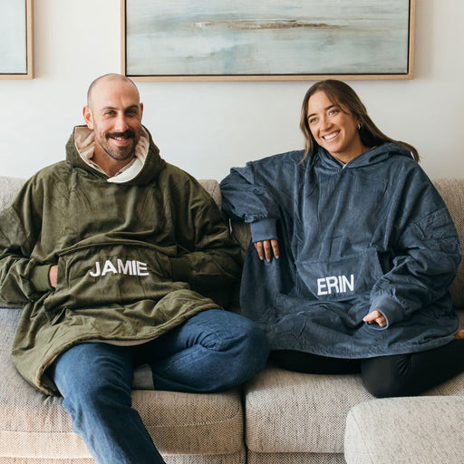 Customised Embroidered Name Navy Blue Oversized Hoodie Blanket