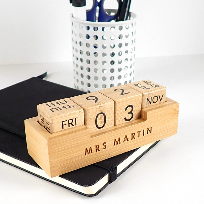 Personalised Engraved Bamboo Desk Calendar Teacher's Gift