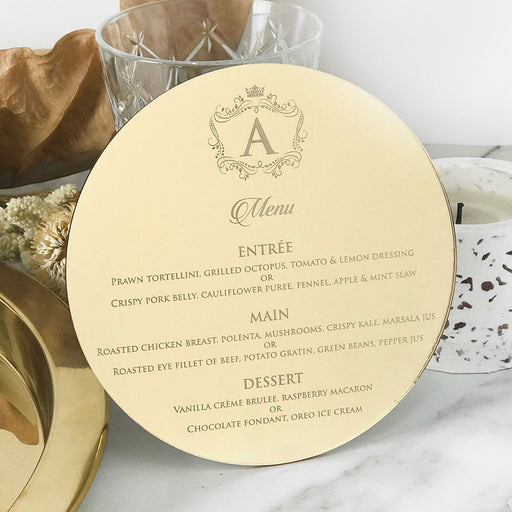 Personalised Engraved Mirror Gold Baptism Reception Menu