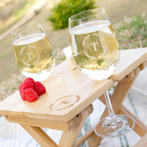 Personalised Engraved Mini Foldable Picnic Table and Wine Glasses Set