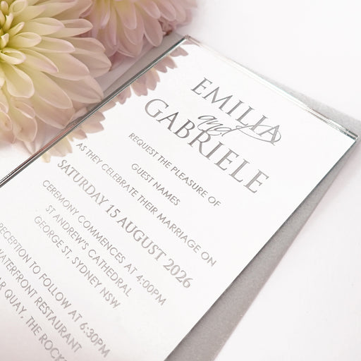 Engraved Personalised Mirror Silver 11B Wedding Invitations