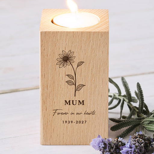 Sympathy candle holder with custom engraving to honour a baby, pet, mum, or friend who has passed.