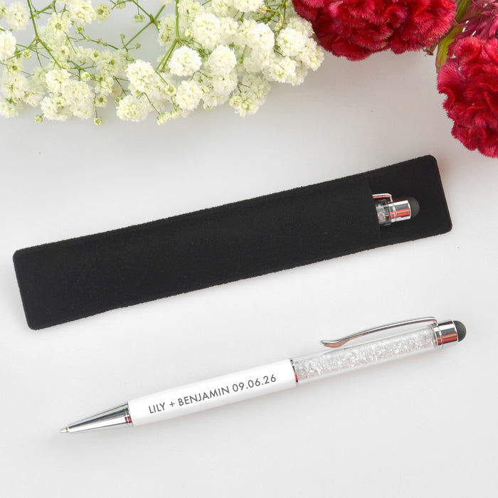 Engraved Crystal White Pen with Velvet Pouch