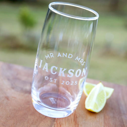 Customised Engraved Wedding Mr & Mrs Surname Wedding Glass