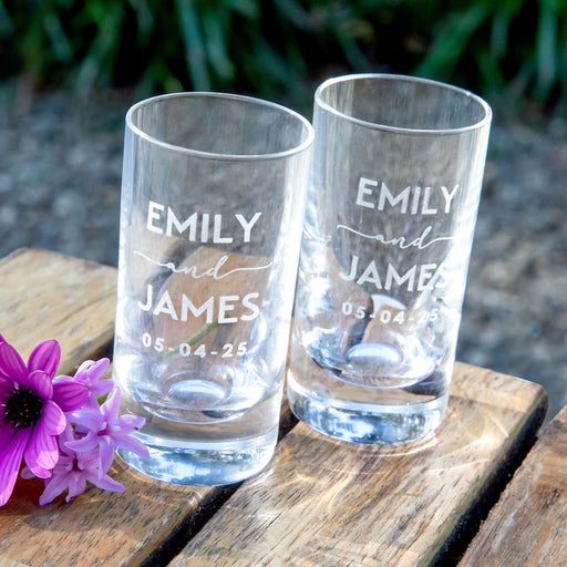 Personalised Engraved Tall Wedding Shot Glasses