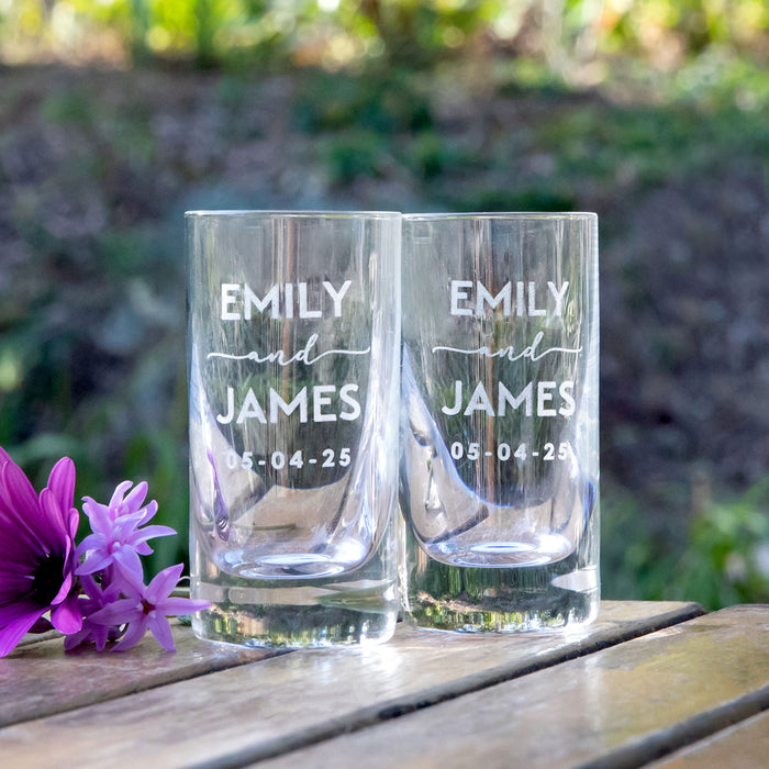 Custom Engraved Bride and Grooms Name Wedding Shot Glasses