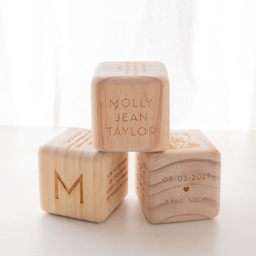 Personalised Engraved Baby Milestone Wooden Nursery Block