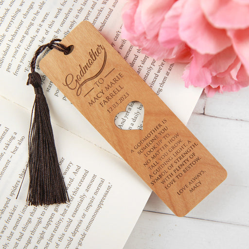 Engraved Godmother Wooden Bookmark Present for Christening, Baptisms & Naming Days