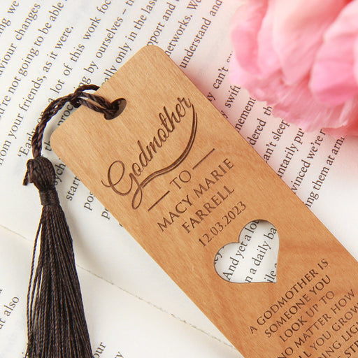 Engraved Godmother Wooden Bookmark Present for Christening, Baptisms & Naming Days