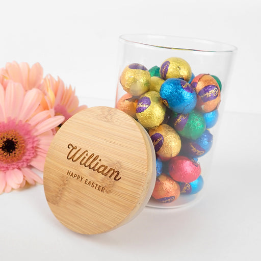 Engraved Wooden Lid Easter Egg Jar