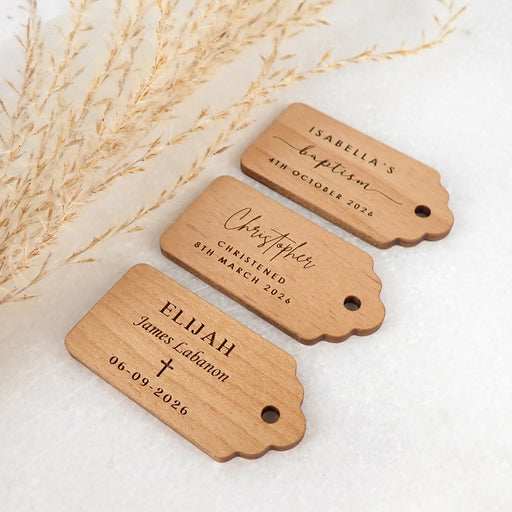 Personalised Engraved Wooden Baby Christening Gift Tags Favours