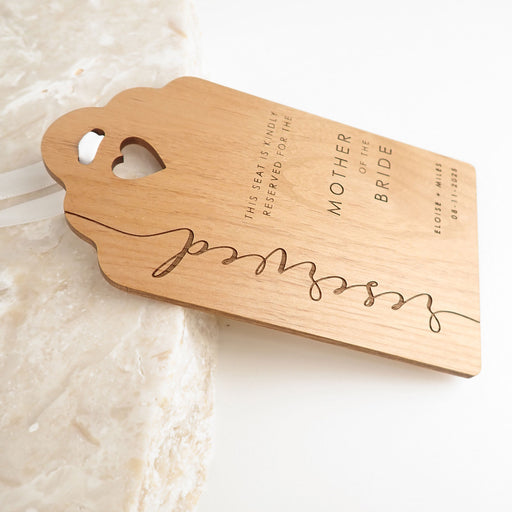 Custom designed engraved wooden ceremony reservation seat sign