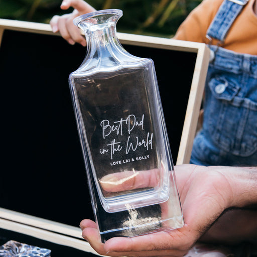 Customised Engraved Father's Day Wooden Gift Boxed Decanter, Scotch Glasses and Whiskey Stone Set