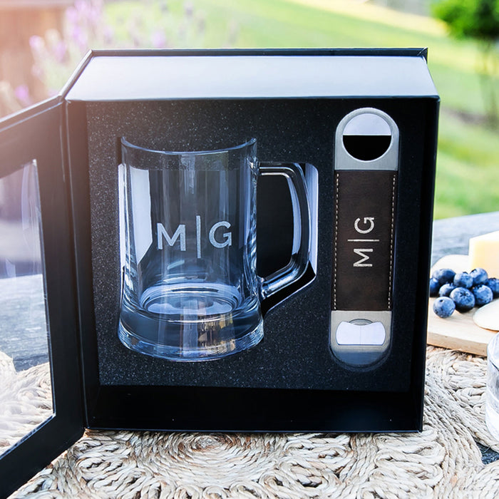 Personalised beer mug and barmate birthday gift set