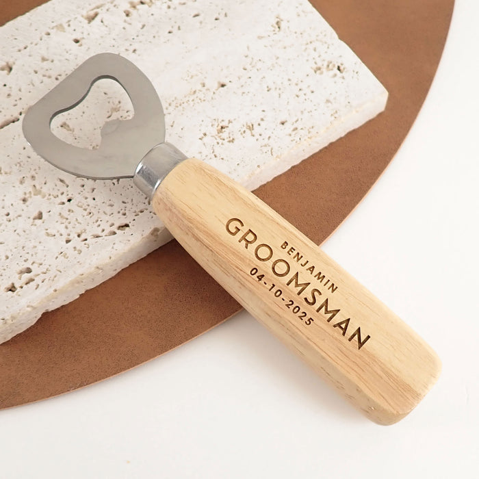 Engraved Personalised Beach Wood Handle Bottle Opener Bridal Party Gift