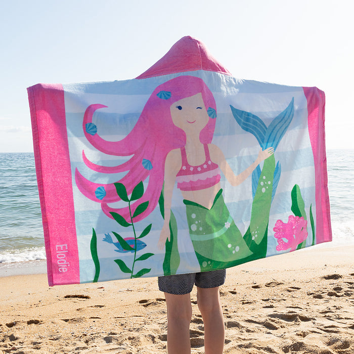 Personalised Embroidered Kids Hooded Beach Towel Mermaid