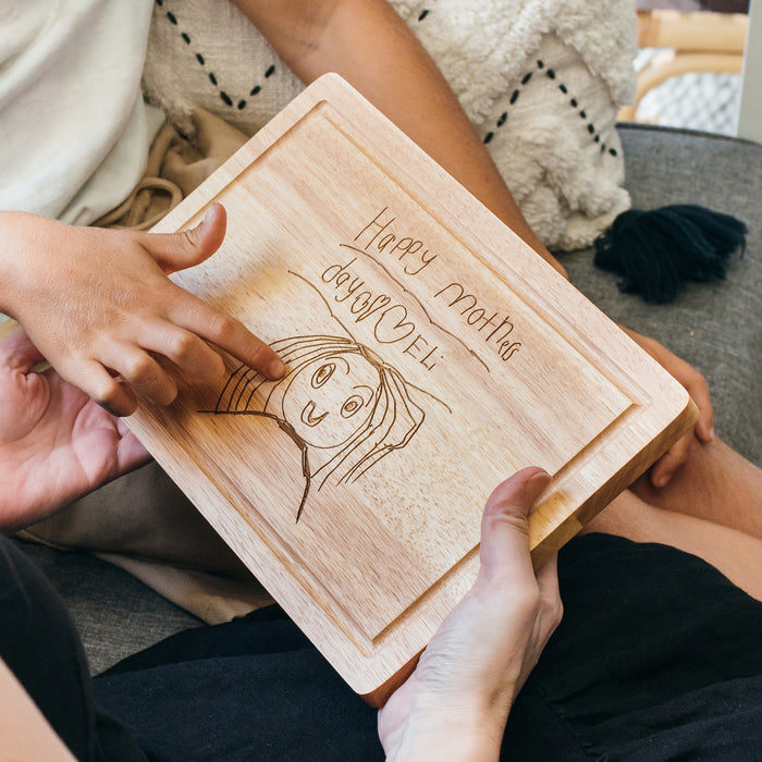 Personalised Engraved Child's Artwork Wooden Square Chopping Board