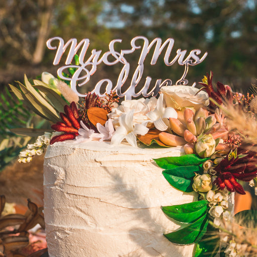 Laser Cut Mirror Rose Gold Acrylic Wedding Cake Topper