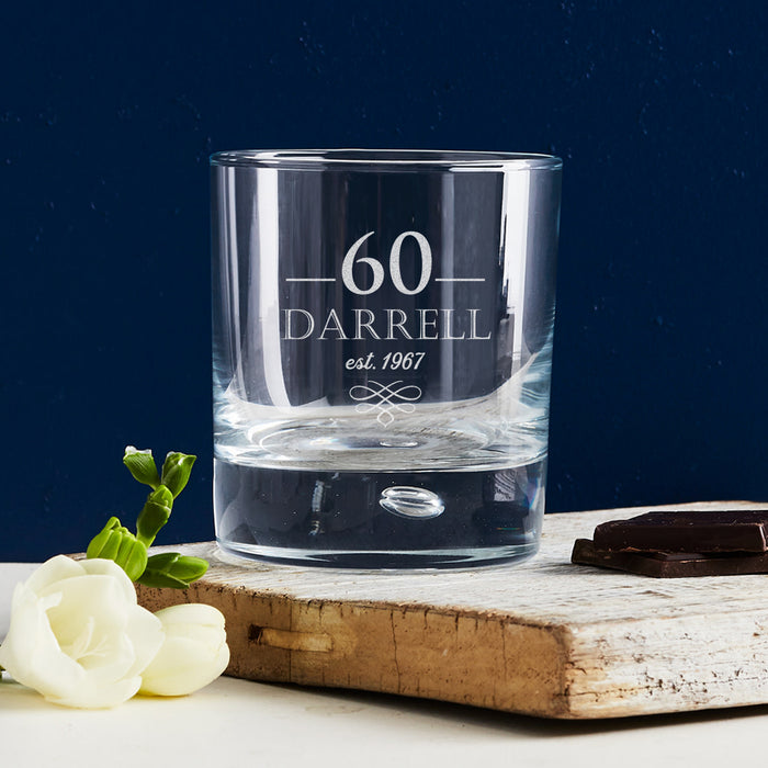 Engraved 305ml Round Whiskey Glass 60th Birthday Gift