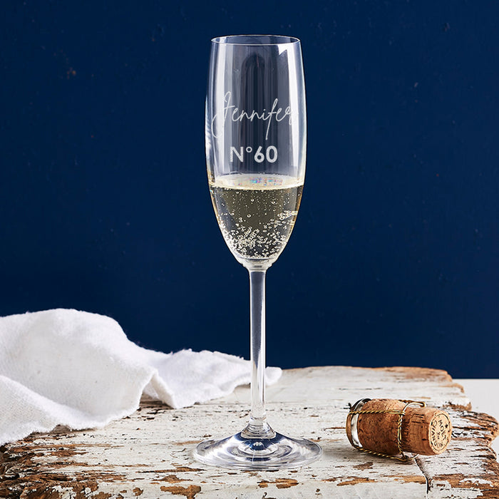 Personalised 60th birthday champagne glass with custom engraving