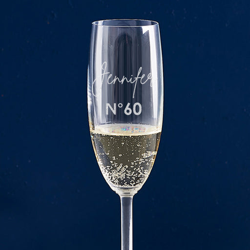 Engraved champagne flute gift for 60th birthday celebration