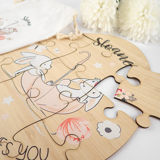 Personalised Bamboo Easter Egg Puzzle with Printed Calico Bag