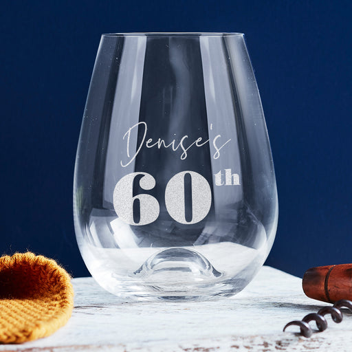 Custom engraved wine glass gift for 60th birthday celebration