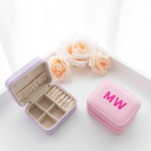 Customised Initials Multi Print Pink Travel Jewellery Cases