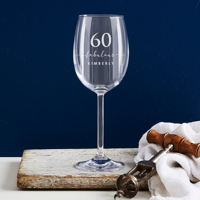 Personalised 60th birthday wine glass with custom engraving