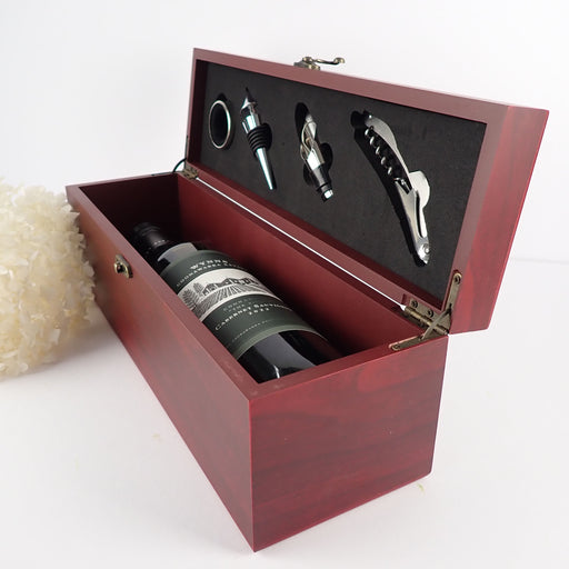 Personalised Wooden Stained Wine Box Set