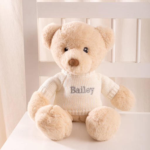 Personalised teddy bear with embroidered name on jumper