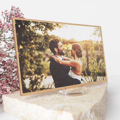 Personalised printed wedding photo on bamboo for special family member or anniversary gift