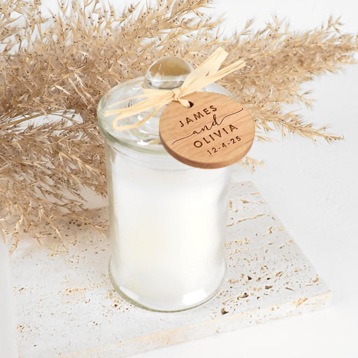 French Tip Candles with Engraved Round Gift Tags Wedding Favour