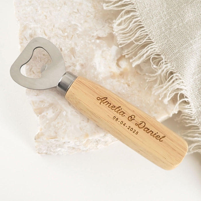 Personalised Engraved Wooden Handle Bottle Opener Wedding Favour