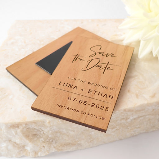 Personalised Engraved Wooden Rectangle Wedding Save the Date Magnets